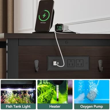 YITAHOME 40-50 Gallon Fish Tank Stand with Power Outlet, 40x18 Inch Metal Aquarium Stand with 3-Tier Adjustable Storage Shelves and Hooks, 700LBS Capacity, Black - Image 3