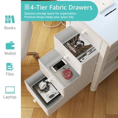 Lufeiya White Desk with Drawers Storage - 47 inch Home Office Computer Gaming Desks with Monitor Stand LED Lights and Power Outlets, White - Image 5