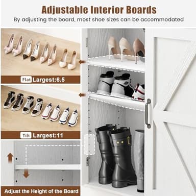 6-Tier Shoe Cabinet with Doors, Entryway Shoe Rack Shoe Storage Cabinet with Adjustable Shelves & Anti-tip Fitting, Farmhouse Shoe Cabinet Storage for Entryway, Living Room, Closet - Image 5