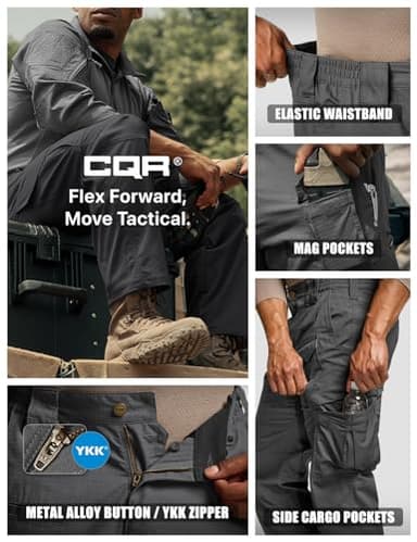 CQR Men's Flex Ripstop Tactical Pants, Water Resistant Stretch Cargo Pants, Lightweight EDC Hiking Work Pants, Dura Flex Mag Pocket Charcoal, 36W x 30L - Image 5