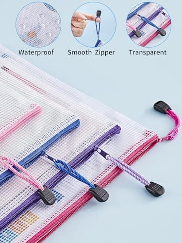 JARLINK 36 Pack 8 Sizes Mesh Pouch, 9 Colors, Waterproof Zipper File Bags Document Multipurpose Travel Bags for Office, School, Board Game, Puzzles, Cosmetics, Travel Accessories, and Home Organize - Image 4
