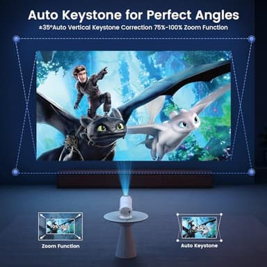 Mini Portable Projector with WiFi and Bluetooth,Support Movie Projector 1080P HD,Auto Keystone Correction,180° Rotatable,Compatible with TV Stick, HDMI, USB, Smartphone, Laptop (White 1) - Image 3