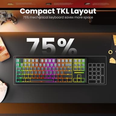 Redragon Wireless Mechanical Keyboard,3-Modes Bluetooth Gasket Hot Swappable TKL RGB Custom Keyboard,Pre-lubed Switches,Side Printed PBT Gradient Keycaps, South-Facing LEDs Socket - Image 8