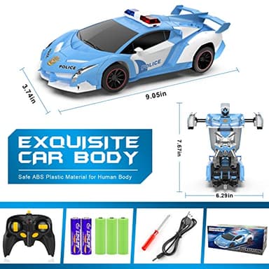 FDJ RC Cars - Transform Remote Control Car, 2.4Ghz 1:18 Scale Transforming Police Car Toy with Flashing Light, One Button Deformation 360 Degree Rotating Drifting Kids Toys Car for Boys Girls - Image 2