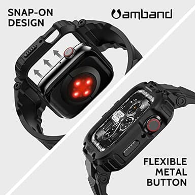 amBand Bands Compatible with Apple Watch 9/8/7/SE (3/2/1)/6/5/4 45mm/44mm Case for Men, M1 Sport Series Rugged Case Protective Cover for iWatch SE3/SE2/6/SE/5/4/3 42/44/45mm Men Black - Image 5