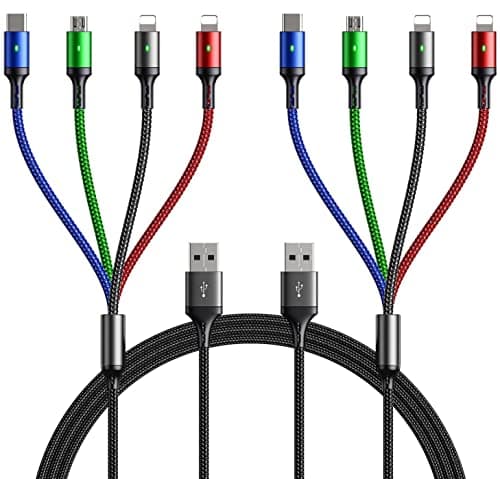 Multi Charging Cable, 10ft 2Pack Multi Charger Cable Braided 4 in 1 Multiple USB Cable Universal Charging Cord with Lightning/Type C/Micro USB Port for Cell Phones/iPhone 17 16 15/Samsung/Ps/Tablets - Image 1