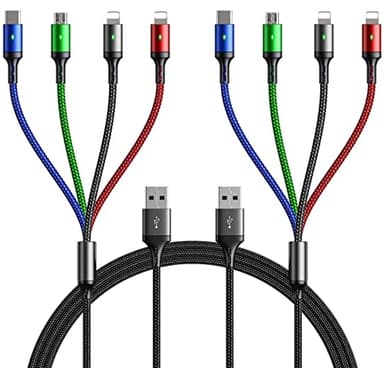 Multi Charging Cable, 10ft 2Pack Multi Charger Cable Braided 4 in 1 Multiple USB Cable Universal Charging Cord with Lightning/Type C/Micro USB Port for Cell Phones/iPhone 17 16 15/Samsung/Ps/Tablets - Image 1