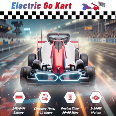Wanan Electric Go Kart with Adjustable Seat, 24V Licensed BMW Drift Kart with Dual 200W Motors, Crazy Go Cart for Kids Ages 6-12, LED Lights, Drift Mode and 2 Speed (Red, 24V) - Image 3