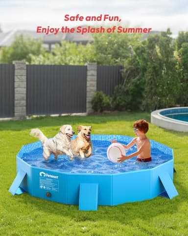 Peteast Foldable Dog Kiddie Pool with Stable Side Support, Hard Plastic Shell Portable Dog Pool, Collapsible Swimming Pools for Pet and Kids, 64 in - Image 7