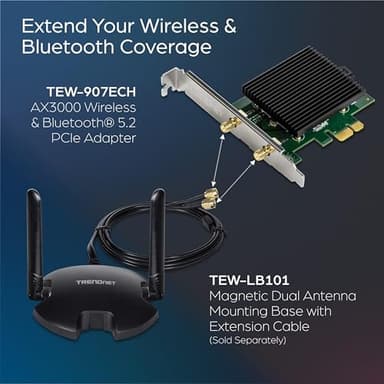 TRENDnet AX3000 Wireless Dual Band & WiFi 6 PCIe Adapter, Bluetooth 5.2 Class 2, 2401 Mbps Wireless AX, 600 Mbps Wireless N Bands, Windows 10, Supports Up to WPA3 WiFi Connectivity, Black, TEW-907ECH - Image 9