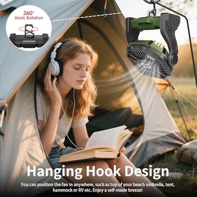CONBOLA 25400mAh,Camping Fan, Portable Fans Rechargeable 9-Inch Battery Powered (180Hrs) LED Lantern, USB C Battery Beach Fan. - Image 7