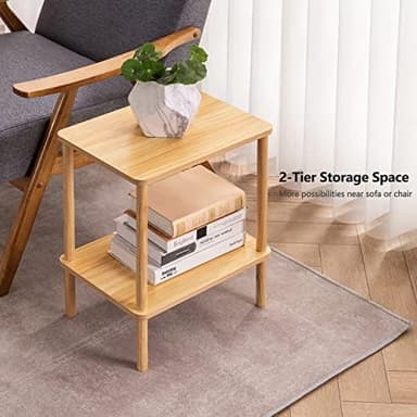 Apicizon 2 Tier End Table, Small Side Table with Solid Wood Legs, Boho Bedside Table with Storage Shelf, Nightstand for Small Spaces, Bedroom, Living Room, Entryway, Farmhouse, Easy Assembly, Natural - Image 5