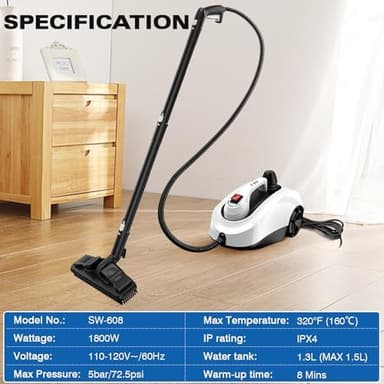TVD Steam Cleaner, Heavy Duty Canister Steamer with 28 Accessories, Steam Mop with 5M Extra-Long Power Cord for Home Floor Cleaning, Grout, Wallpaper Removal, Upholstery, Car Detailing,White, Large - Image 7