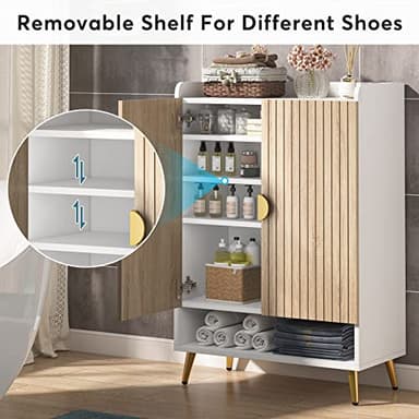 Tribesigns Shoe Cabinet with Doors, 7-Tier Shoe Storage Cabinet with Adjustable Shelves, Wooden Shoes Rack Shoe Storage Organizer for Entryway, Hallway, Closet, Living Room, Wood and Gold - Image 8