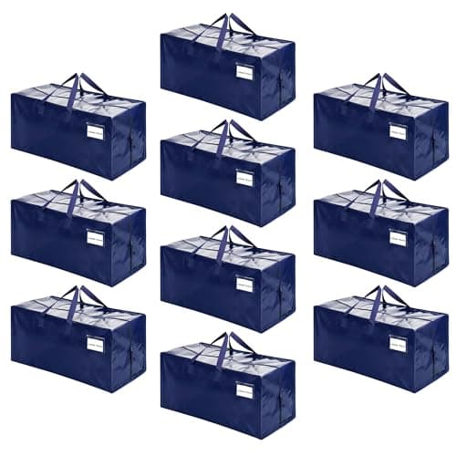 VENO 10 Pack Moving Bags w/Backpack Straps, Heavy Duty, Moving Boxes Alternative, Packing Supplies, Large Storage Totes for Dorm Room Essentials with Zipper for Clothes (Blue, 10 Pack) - Image 1