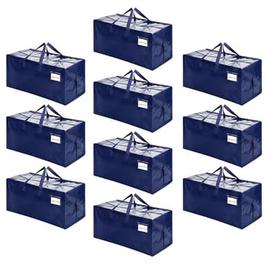 VENO 10 Pack Moving Bags w/Backpack Straps, Heavy Duty, Moving Boxes Alternative, Packing Supplies, Large Storage Totes for Dorm Room Essentials with Zipper for Clothes (Blue, 10 Pack) - Image 1