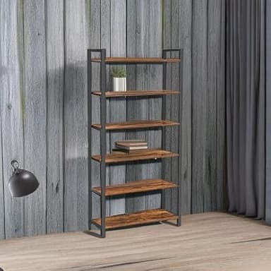 VASAGLE 6-Tier Bookshelf, Bookcase with Steel Frame, Book Shelf for Living Room, Home Office, Study, 11.8 x 31.5 x 73.2 Inches, Industrial Style, Rustic Brown and Ink Black ULLS082B01 - Image 6
