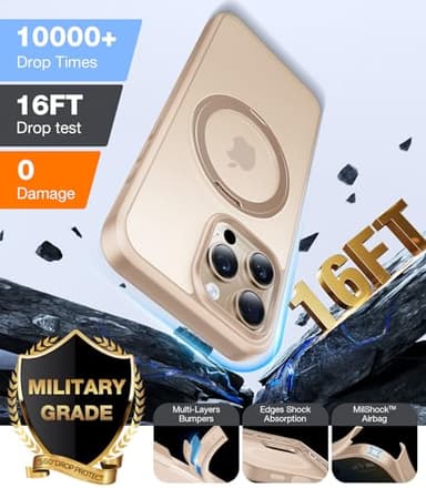 TORRAS 360 Rotatable Magnetic Ring for iPhone 16 Pro Max Case with Stand, Fit for MagSafe, 16FT Mil-Grade Shockproof Translucent for iPhone 16 Pro Max Phone Case 6.9", Rose Gold Pink - Image 6