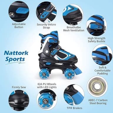 Kids Roller Skates for Boys - Blue for Toddler Little Kids Age 4 5 6 7- Adjustable All Light up Wheels Indoor Outdoor Sports Birthday Gift for Son and Grandson Small(10C-13C) - Image 2
