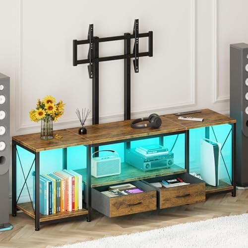 GYIIYUO LED TV Stand with Mount and Power Outlet & Fabric Drawers for 32-85 Inches TV - Entertainment Center and Corner Tv Stand for Living Room, Bedroom- 47" Rustic Brown (Max VESA 600mm × 400mm - Image 1