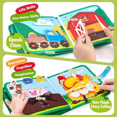 Farm Busy Book for Toddlers 1-3 - 1 Year Old Boys Girls Gifts Toys, Educational Quiet Activity Book with Life Skills, Toddler Travel Toys 1-2 - Image 3