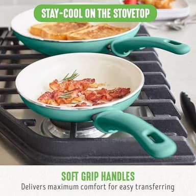 GreenLife Non Stick Fry Pan Set (7" & 10"), Non-Toxic PFAS-Free Ceramic Skillets, Dishwasher & Oven Safe, Egg Omelet Frying Pans, Stay- Cool Handles, Kitchen Home Cooking Essentials, Turquoise - Image 6