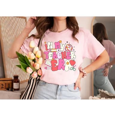 Haukea Teacher Shirts for Women Teacher Appreciation Gifts in My Teacher Era Shirt Pink Graphic Tee Short Sleeve t Shirts Clothes, Large - Image 3