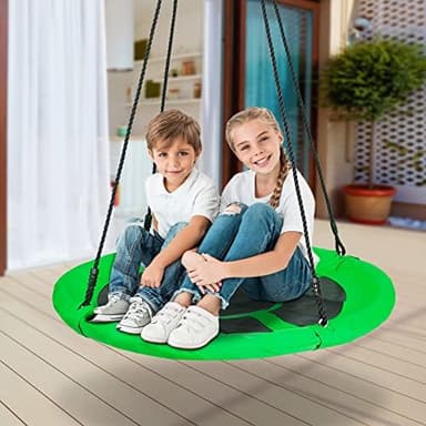 SUPER DEAL 40 Inch Green Saucer Tree Swing Set for Kids Adults 800lb Weight Capacity Waterproof Flying Swing Seat Textilene Fabric with Adjustable Hanging Ropes for Outdoor Playground, Backyard - Image 4