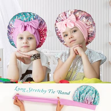 choshion Kids Bonnet for Girls, Satin Bonnet for Sleeping, One Size, Set of 2, Unisex-Kids, Hat - Image 5
