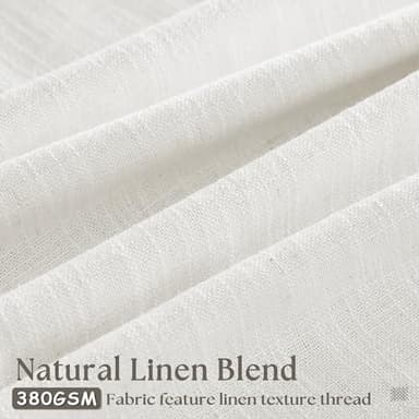 Beige White Linen Curtains 108 Inches Long 2 Panels Set for Living Room Neutral Boho Thick Linen Textured Pinch Pleated Memory Shape Light Filtering Ceiling Semi Sheer Window Curtain Hook Rings Ivory - Image 3