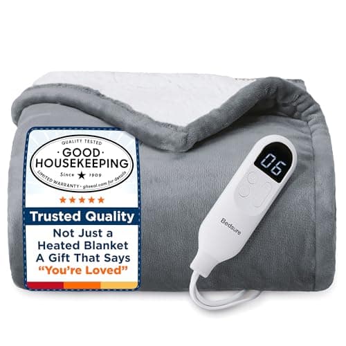 Bedsure Heated Blanket Throw Blanket - Fast Heating Electric Blanket, GentleSoft Flannel Heated Throw with 4 Time Settings, 6 Heating Settings, Warm Gifts for Grandma (50x60 inches, Grey) - Image 1