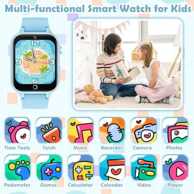 Luyiilo Smart Watch for Kids, with 26 Puzzle Games, Touch Screen, HD Camera, Alarm Clock, Toys for Ages 4-12 Years Old.Birthday Gift for Boys Girls (Soft Blue) - Image 2