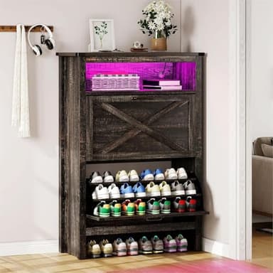 YITAHOME Shoe Cabinet, Entryway Shoe Storage Cabinets with Open Shelves and Led Light, Free Standing Hidden Shoe Rack Organizer with 2 Flip Drawers for Entryway/Hallway/Closet, Dark Rustic Oak - Image 2