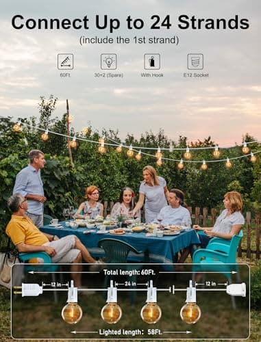 Brightown 60 Feet LED Outdoor String Lights with Shatterproof G40 Edison Bulbs, Connectable and Weatherproof Strand, Commercial Grade Patio Lights for Backyard Garden Patio Decorative, White - Image 3