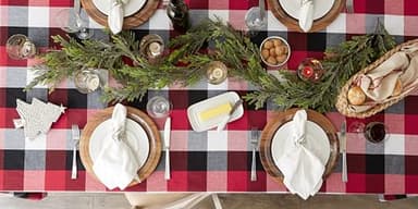 DII Tri-Color Check Collection 100% Cotton Tabletop, Tablecloth, 52x52, Cardinal Red - Image 3