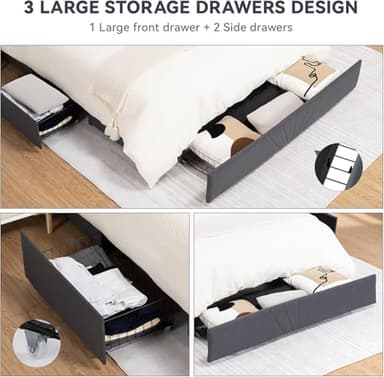 COMHOMA King Size Metal Bed Frame with Upholstered Headboard,Storage Drawers,USB & Type-C Charging Ports,No Box Spring Needed,Dark Grey - Image 6