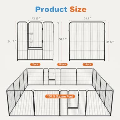 Sweetcrispy Dog Playpen Indoor - Pet Fence Exercise Pen for Yard Gate 16 Panels Foldable Puppy Playpens with Doors Metal Dog Pen for Camping, RV, Outdoor, Small/Medium/Large Pets, 32” Height - Image 5