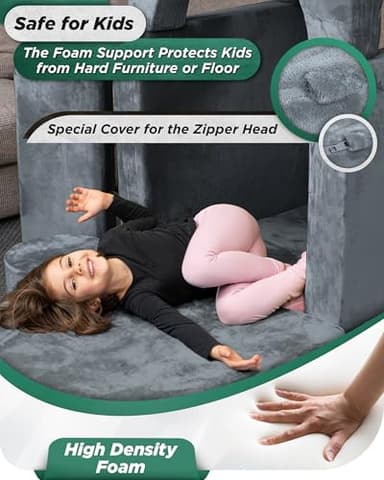 Lunix LX15 14pcs Modular Kids Play Couch, Child Sectional Sofa, Fortplay Bedroom and Playroom Furniture for Toddlers, Convertible Foam and Floor Cushion for Boys and Girls, Gray - Image 5