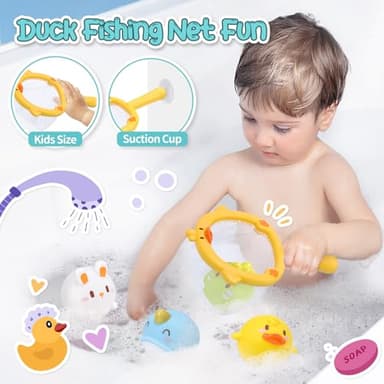 CUTE STONE Baby Bath Toys - Bathtub Toy W/ Water Slide Building Track, No Hole Floating Squirting Toys, Duck Fishing Net Game, Toddler Shower Toys, Educational Gifts for Boys & Girls - Image 2