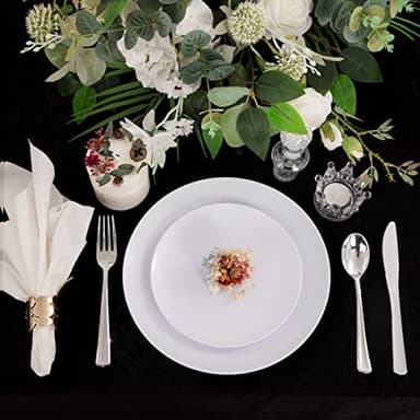 PULOTE 100PCS White Plastic Plates Disposable - Heavyweight 50 White Dinner & 50 Dessert/Salad Plates for Wedding, Party - Image 6