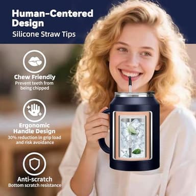 BENZZO 50 oz Tumbler with Handle and Straw Large Coffee Travel Mug Insulated Water Jug Thermal Cup Cold and Hot with Lid - Image 4