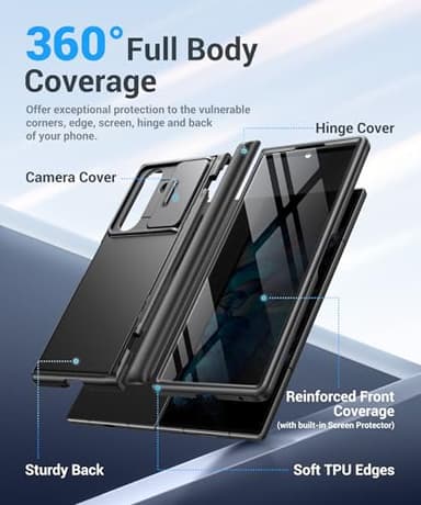 BERFY for Z Fold 7 Case with Privacy Screen Protector, [Anti Spy] Hidden Kickstand & Slide Camera Cover & Hinge Protective, Full Body Shockproof Slim Hard Phone Case for Samsung Galaxy Z Fold 7, Black - Image 5