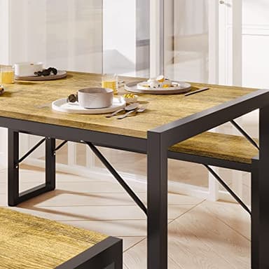 Gizoon 45.5" Dining Table Set for 4 with 2 Benches, Kitchen Table Set with Metal Frame & MDF Board, Space-Saving Dinette for Kitchen, Dining Room -Retro - Image 9