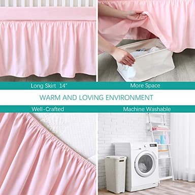 Crib Skirt Pleated Dust Ruffle Pink Nursery Room Decor for Girls Boys Crib Toddler Bedding 14" Drop fit Standard Crib Toddler Bed Skirts Machine Washable - Image 4