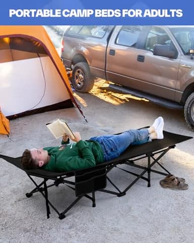 Sportneer Camping Cot: 1200D Double Layer Oxford Foldable Camping Cots for Adults - Heavy Duty Cots for Camping Travel Tent Day Outdoor & Home Guest, Camping Cots with Carry Bag & 2 Side Pockets - Image 2