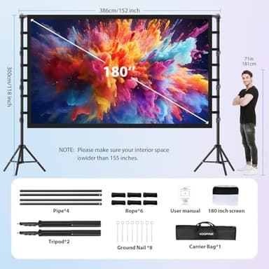 180 Inch Outdoor Projector Screen with Stand: VOOPVOR Portable Projection Screen and Stand, Indoor Rear Front Movie Screen 16:9 4K HD, with Carry Bag, Height Adjustable for Home Theater RVs Camping - Image 6