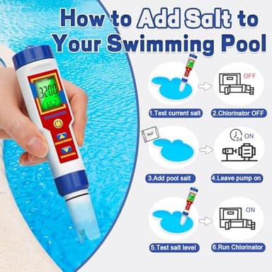 HOICATED pH ORP Tester for Chlorine Pool Salt Meter for Saltwater Swimming Pool Digital Salinity Meter Showing PPM for Hot Tub Spa Saltwater Aquarium Hydroponic EC Meter TDS Meter for Drinking Water - Image 4