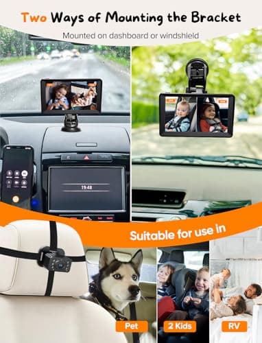 Baby Car Camera for 2 Kids - 7 Inch HD1080P Split Screen Baby Monitor with Dual Backseat Camera 150° Wide View & 360° Rotatable, Night Vision Easy Install, Rear-Facing Baby Car Mirror - Image 6