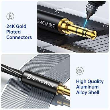 Syncwire 3.5mm Nylon Braided Aux Cable (3.3ft/1m,Hi-Fi Sound), Audio Auxiliary Input Adapter Male to Male Cord for Headphones, Car, Home Stereos, Speaker, iPhone, iPad, iPod, Echo & More – Black - Image 2