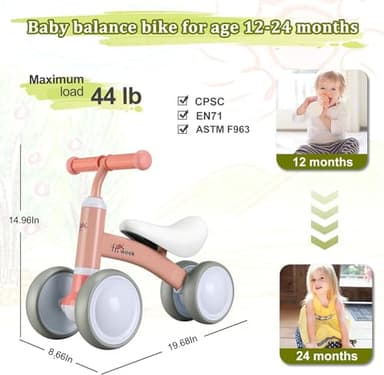 Baby Balance Bike Cute Toys for 1 Year Old Boy and Girl 12-24 Months Toddler Bike Baby Walker Riding Gifts for Boys Girls No Pedal Infant 4 Wheels Baby's First Birthday Gift (Pink) - Image 3